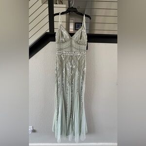 MARINA Sage Green Beaded Sequin Gown Size 14 NWT
